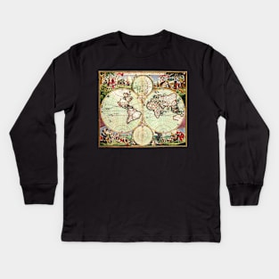 Antique Double Hemisphere Map by Frederick de Wit, c1665 Kids Long Sleeve T-Shirt